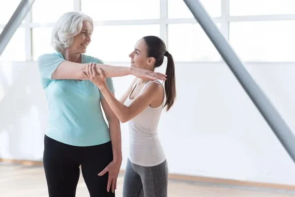 Mature women pilates balance training
